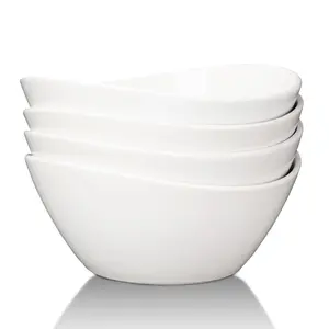 42 Oz Serving Bowls,8" Porcelain Bowls Set of 4,Large Oval Ceramic Dessert Bowlsfor Salad Ice Cream Snack Cereal Pasta Soup,Microwave&Dishwasher Safe