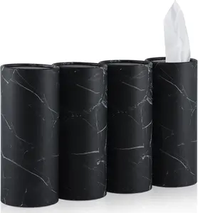 Tissue Holder, 4 Pack Car Cup Holder Facial Tissues with Travel Tissue Bag, Quick and Convenient Flower Combination Car Tissue Box(4 Canisters/200 Tissues) Black