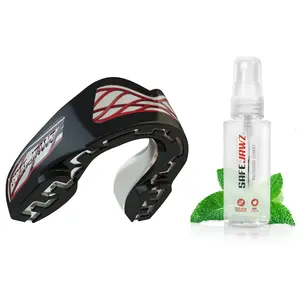 SafeJawz NITRO Triple Layer Shock Cage Sports Mouth Guard with Case and Disinfectant Spray Bundle Kit for Basketball, Football, MMA, Hockey, Wrestling - Black