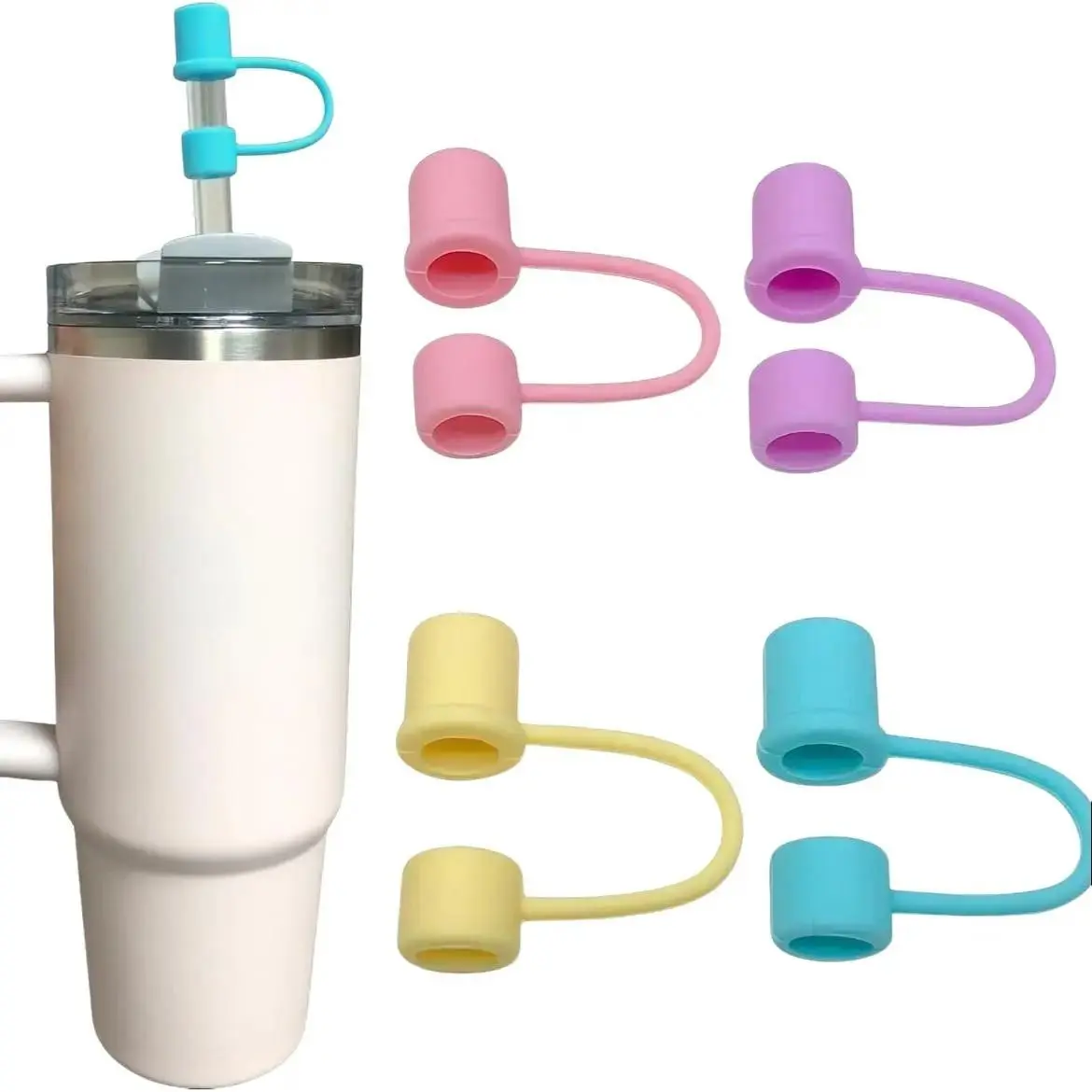 4Pcs 0.4in Straw Cover Cap for Cup Accessories, Silicone Straw Topper Compatible for Stanley 30&40 Oz Tumbler with Handle, Dust-Proof Drinking Straw Reusable Straw Tips Lids Drinkware Washable Bottles
