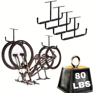 Garage Storage Hook Rack 2-Pack, Ceiling Hooks, Heavy Duty Utility Hooks with Double T-Bars for hanging bicycles, pipe lumber, fishing rods, sports equipment, other large items and more.