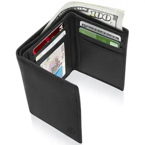Trifold Wallets for Men - Slim RFID Blocking Wallet for Securing Personal Data - Front Pocket Friendly Genuine Leather Wallet - Mens Wallets Trifold with ID Window - Tri Fold Wallet Gifts for Men