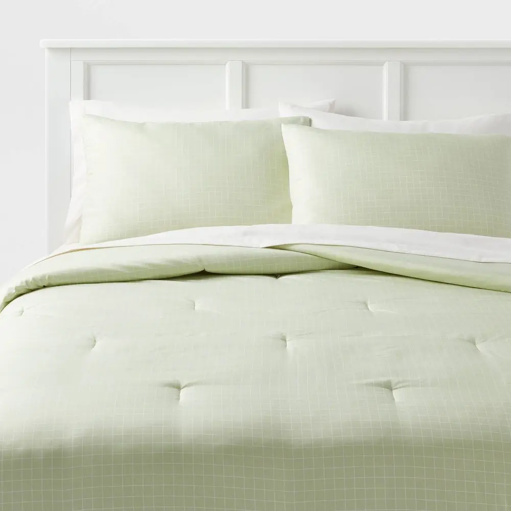 Twin/Twin Extra Long Printed Comforter Set Light Green/White - Room Essentials: Includes Sheets Sham OEKO-TEX Certified