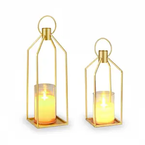 2Pcs Modern LED Candle Lanterns, Black Metal with Flickering Flameless Candles, Timer & Remote, Indoor Outdoor Decorative Centerpiece for Porch, Table, Fireplace, Farmhouse Decor