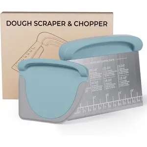 2 IN 1 Upgrade Bench Scraper Dough Scraper for Pastry Bread Cake Pizza Stainless Steel Dough Cutter with Conversion Chart & Measuring Scale Bowl Scraper Food Scraper for Kitchen Baking Blue