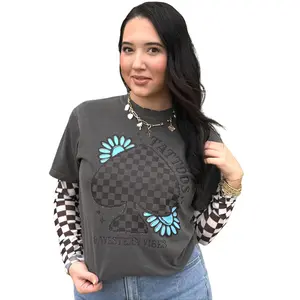 Checkered Spade Tattoos and Western Vibes Graphic Tee