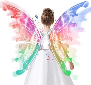 Electric Fairy Wings for Girls Light Up Moving Butterfly Wings with LED Lights and Music Toy for Kids as Halloween Valentine Birthday Christmas Party Costume Princess Cosplay Dress Up Gift