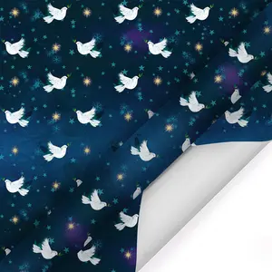 30" x 10' Holiday Wrapping Paper | Peace Doves Metallic Accent on Navy