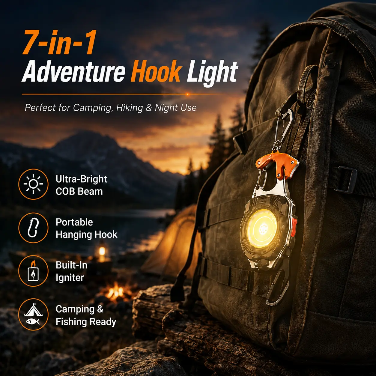 7-in-1 Rechargeable LED Utility Light – Portable Camping & Car Work Light with 6 Lighting Modes, Magnetic Base, Whistle, Screwdrivers, Bottle Opener & USB-C Fast Charging,flood lights,emergency portable lantern,designed for camping and cycling