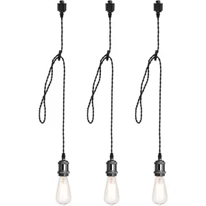 H Type Black Track Lighting Pendant with E26 Socket Cord Adjustable Pack of 3 (4 feet)