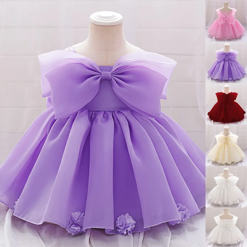 Baby Girls Clothes 003 Lilac Anniversary Tulle Big Bow Infant Cocktail Dress Toddler Pageant Ball Gown Princess Baptism Frock 6M-3Y sweet