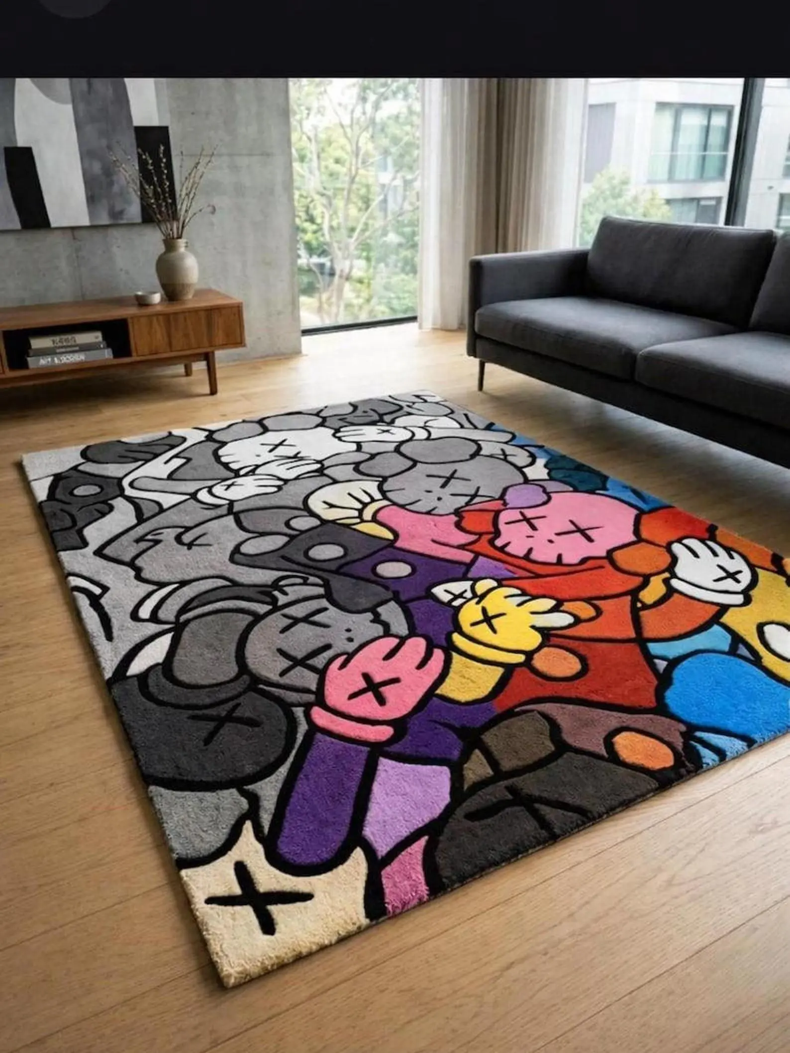 Kaws Inspired Pop Art Area DOORMAT, Colorful Cartoon Street Art Carpet