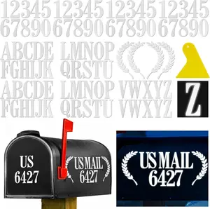 2" Reflective Mailbox Numbers Letters Stickers for Outside,Self Adhesive Mailbox Decal Numbers 4 Set(0-9),Letters 2 Set(A-Z),Leaves 2 Set,Vinyl House Address Stickers for Mailbox,Signs,(White)