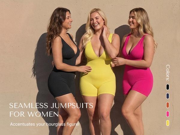 SHAPELLX  Deep V Sculpt Bodycon Stretch Shorts Jumpsuit Romper Tummy Control Boyleg Bodysuit