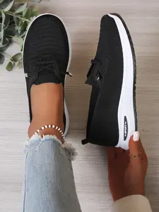 Women's Breathable Lightweight Woven Lace-Up Casual Shoes, Soft-Soled Mesh Sneakers for Comfortable All-Day Wear, Stylish and Versatile Footwear