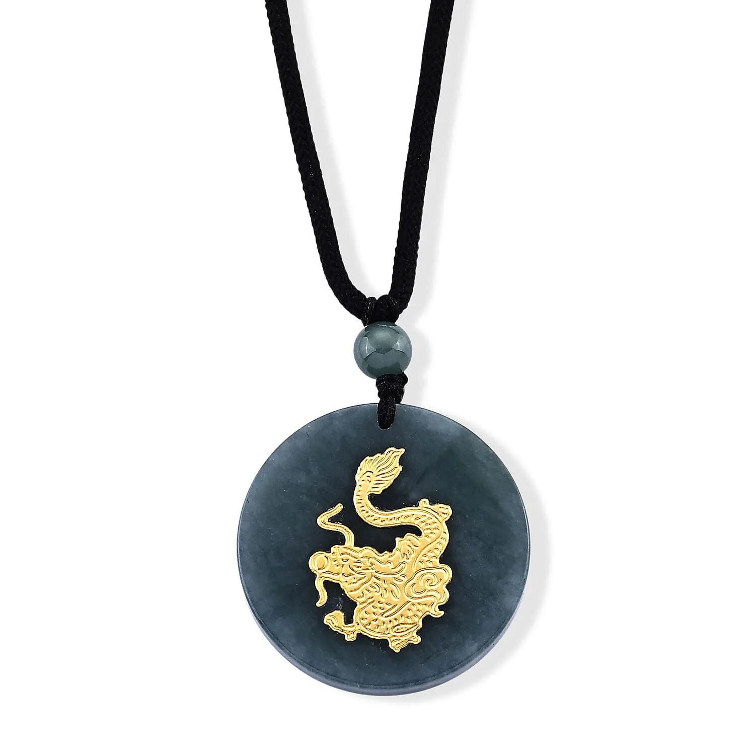 24K Yellow Gold Dragon Natural Olmec Jadeite Cord Necklace (28 Inches) 35.00 ctw