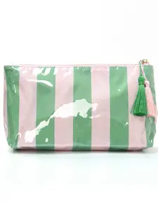 Glossy plaid and striped tassel cosmetic bag, waterproof PVC cosmetic bag with tassel zipper, cute and beautiful storage bag for women, large capacity portable travel organizer, casual style suitable for all seasons, makeup organizer bag and pencil case,