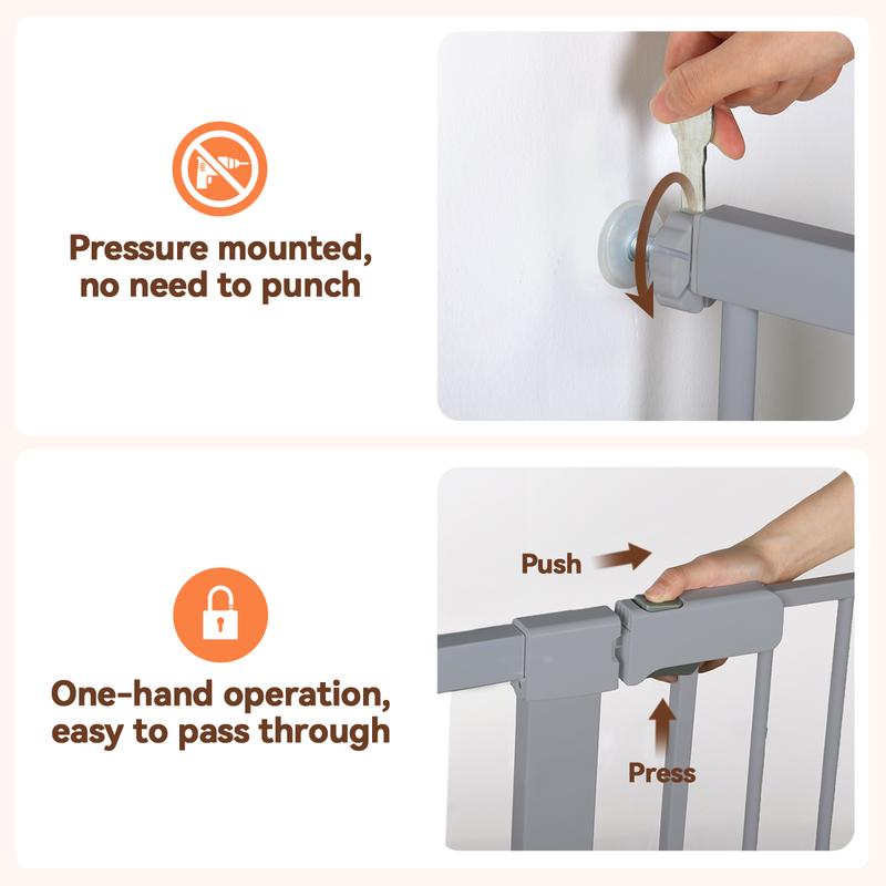 PAWGIANT 36" Tall Pet Gate for Cats, 29.5-40.6" Wide, Auto Close Extra Wide Dog Gate for House, for Doorways & Bottom of Stairs, Pressure Mount Safety Gate for Babies, Toddlers & Pets, Tested & Safe, Baby Gate Pressure Mount