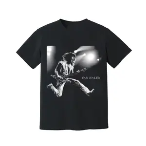 Women's Round Neck Short-Sleeve Fitted Cotton Graphic T-Shirt - Eddie Van Halen Print, Casual Rock & Roll Streetwear Top