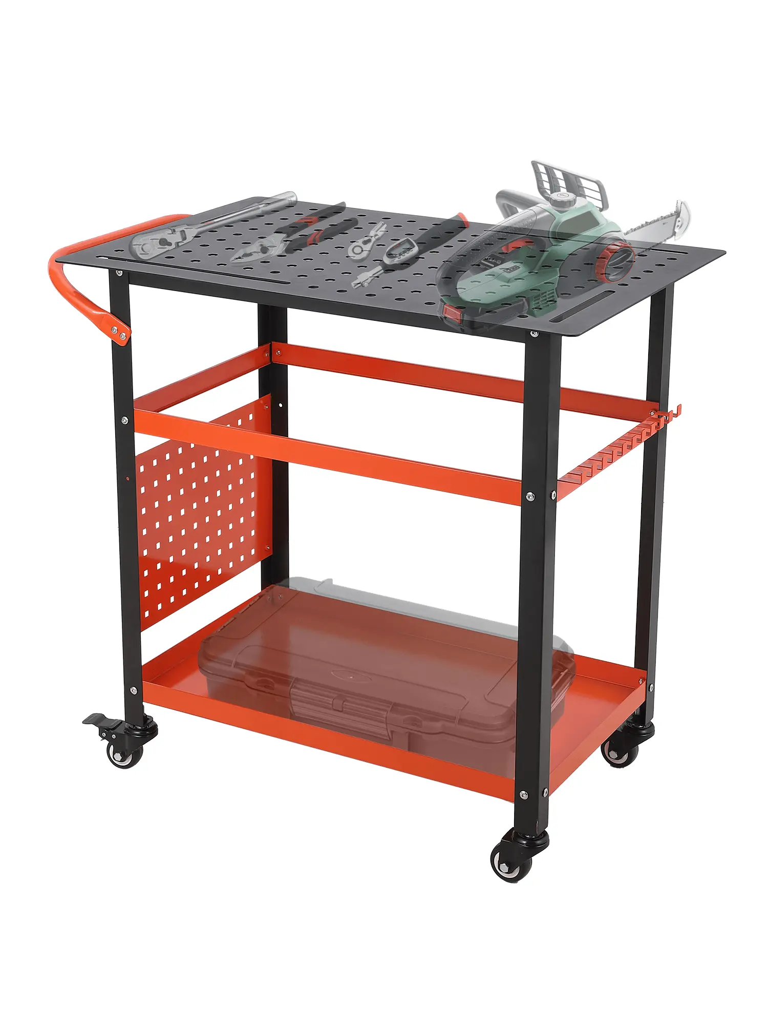 【Christmas Gift】Indoor Portable Heavy-Duty Rolling Welding Cart - 36''x24''x35.3'' Steel Top, Pegboard, 5/8'' Holes, 4 Tool Slots, Garage Tool Storage, Caster Wheels, Push Handle, 1200 lbs Capacity, Versatile Design for Shop, Small Welder Supplies, 36''X