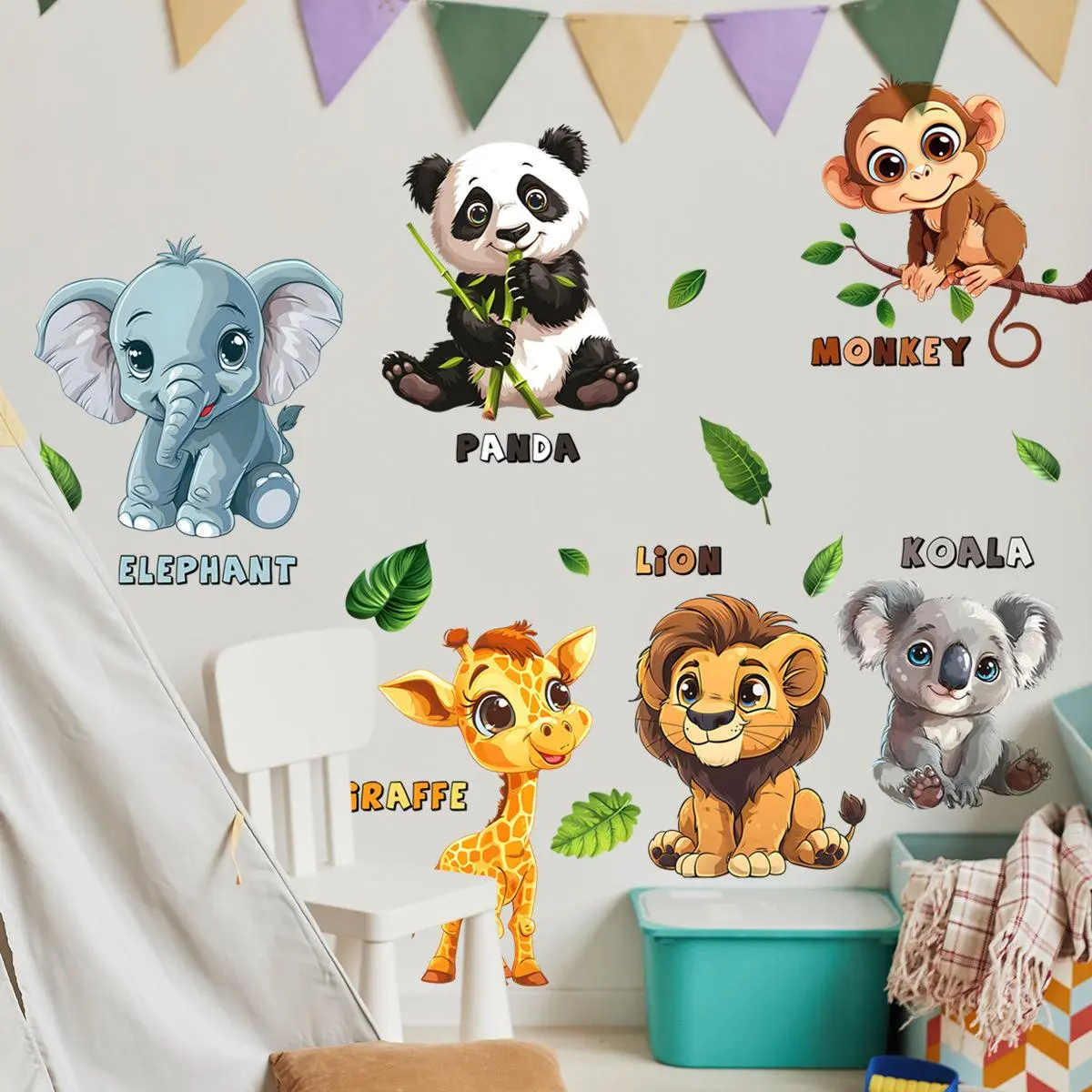 Cartoon Animal Pattern Wall Sticker, 4 Counts/set Cute Wall Decal, Wall Art Decorative Sticker, Wall Art Stickers for Home Living Room Bedroom, Sticker Decorations, Decoration Items
