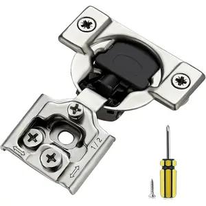 Ravinte 50 Pack 25 Pair 1/2 inch Overlay Cabinet Hinges Soft Close Hidden Door Hinge for Kitchen Cabinet Hinges Stainless Steel Adjustable Hinges Satin Nickel Cabinet Hardware