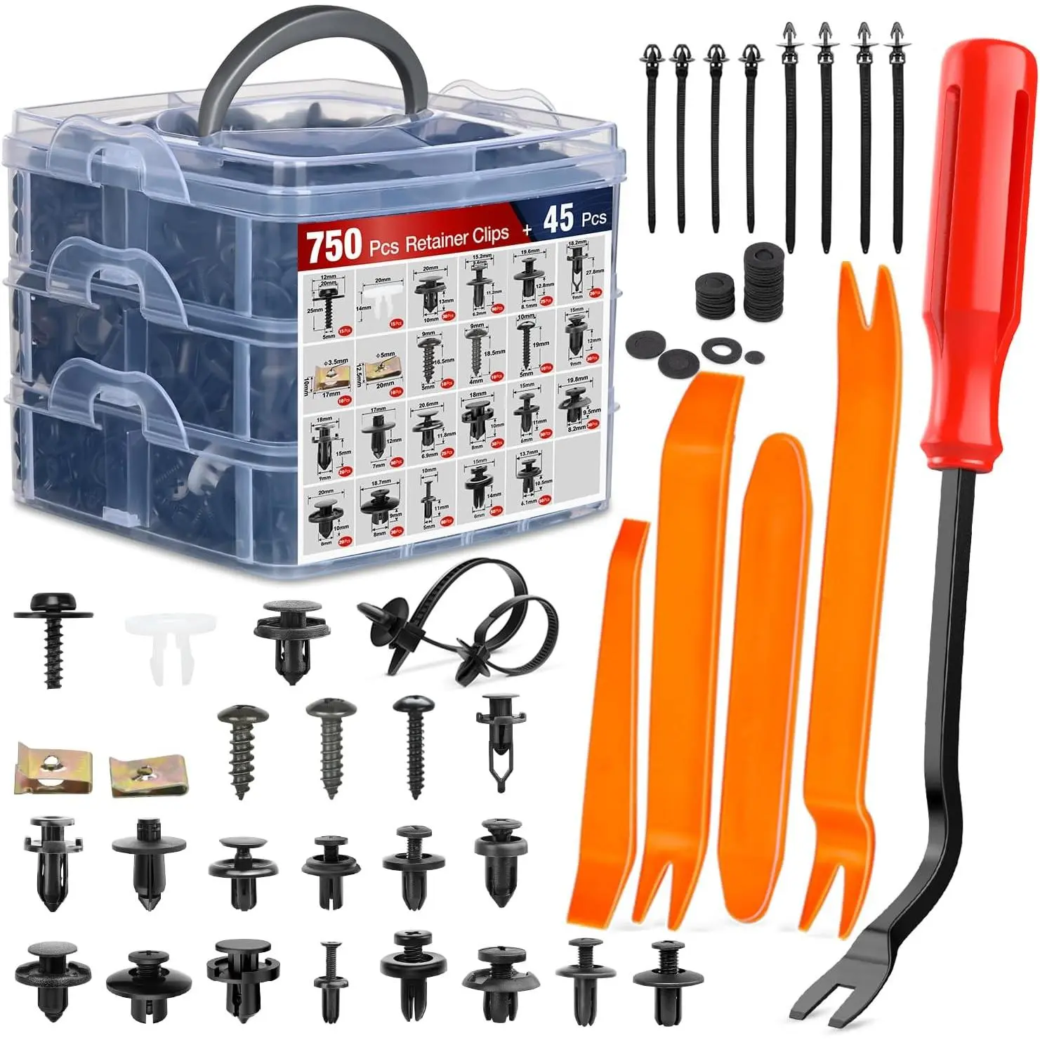 Nilight 795Pcs Car Push Retainer Clips Vehicle Accessories Kit, 16-Size Nylon Bumper Fender Rivets, Door Trim Panel Clips, 5 Fastener Removers, 10 Cable Ties for Toyota, GM, 750Pcs Car Clips