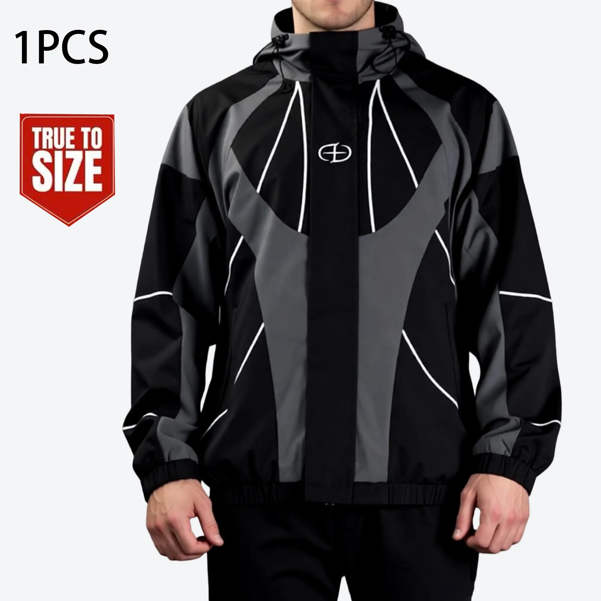New Men's Stylish Stand-Collar Striped Jacket - Menswear Coats, Long-Sleeve, Reflective Accents, Soft Durable Fabric, Loose Fit, Windproof Fashion Sportswear Top, Polyester