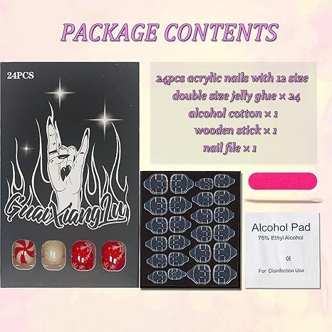 Black Press on Nails Short Square Fake Nails Black Vine Acrylic Glue on Nails Full Cover Glossy Nails Press ons Short Stick on Nails Summer Artificial Nails for Women Girls - 24Pcs