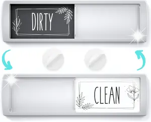 Stylish Clean Dirty Magnet Sign - 2 by 7 Inch - Ideal Clean Dirty Magnet for Dishwasher - Kitchen Organizer and Gadget - Nice Office, Home Farmhouse Decor - Dirty Clean Dishwasher Magnet White/Grey