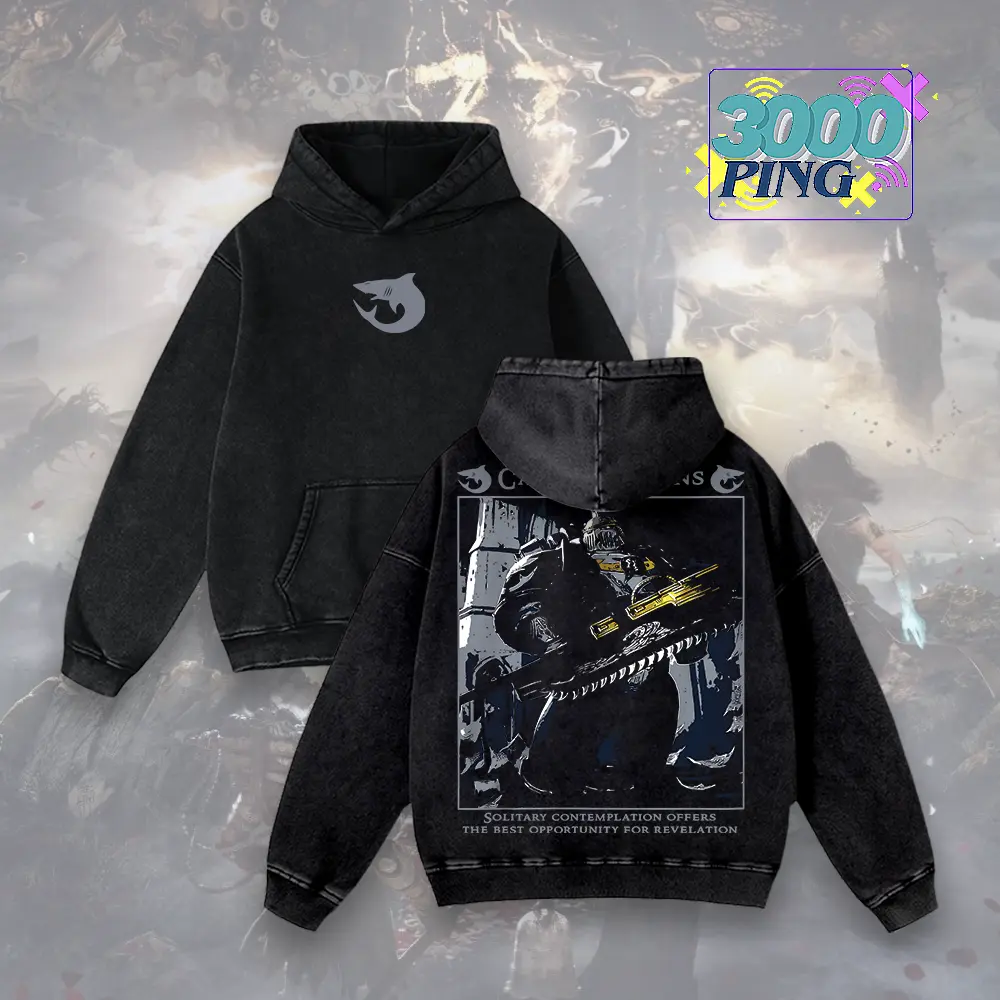 Warhammer 40k Hoodie Carcharodons Space Sharks Graphic, Vintage Acid Wash Sweatshirt, Tyberos Red Wake Merch, Grimdark Gaming Pullover, Unisex Cotton Top