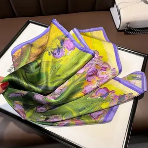 Elegant 100% Silk Scarf - Yellow & Purple Design, Soft and Luxurious, Perfect for Everyday Wear scarves floral print
