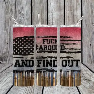 20 oz stainless steel “fuck around and find out” tumbler with 3D ice topper