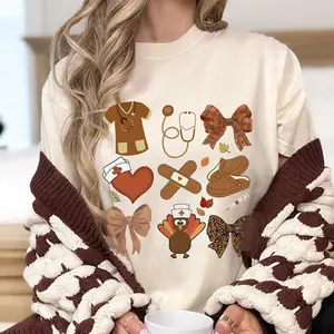 Fall Nurse Comfort Colors Trendy Thanksgiving T-Shirt, Autumn Medical Graphic Tee 3BW