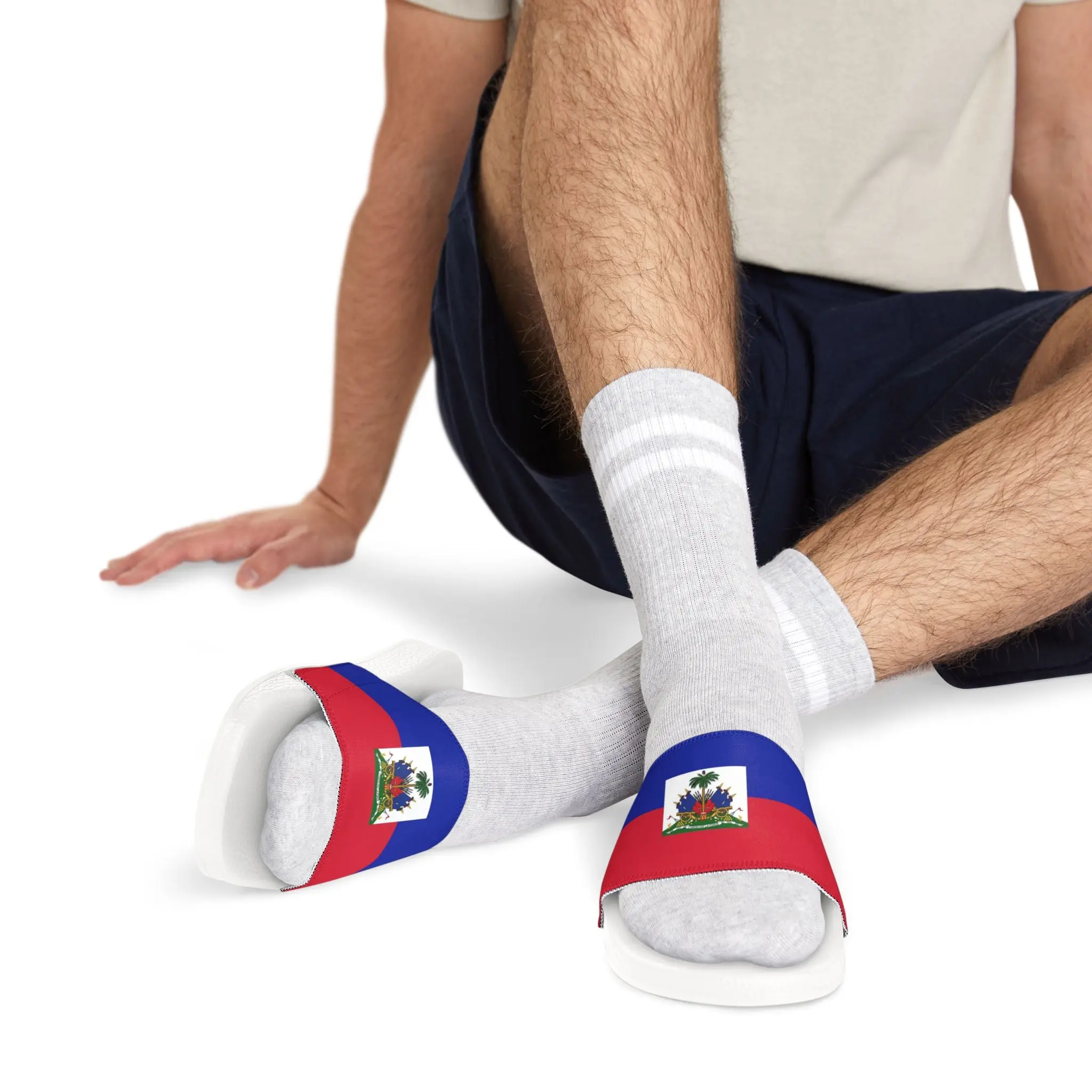 Men's Removable-Strap Sandals - Haitian Flag Design for Summer Outings