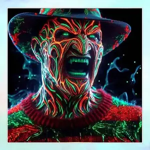 5D DIY Full Drill Round Diamond Painting - Diamond Art Painting Kit Freddy Krueger Mosaic, Canvas - DIY Decorative Painting, Home Wall Decor, Suitable for Halloween and Christmas, Birthday and Anniversary Gifts