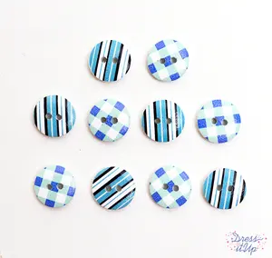 Designer Patterned Buttons in Waterfall Blue 15mm 2 Hole Wood