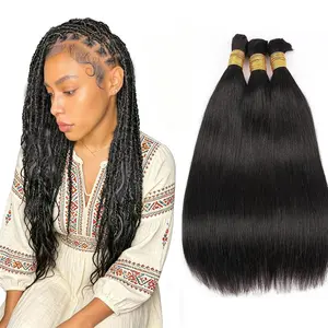 12A Human Braiding Hair for Boho Braids 300g Straight Bulk Human Boho Hair for Braiding No Weft 100% Unprocessed Brazilian Virgin Human Hair Extensions 3 Bundles/Pack Natural Color #1B for Black Women Beginner Friendly