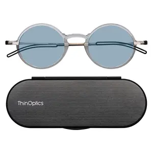 ThinOptics Blue Light Manhattan Round Readers with Case ThinOptics Blue Light Manhattan Round Readers with Case