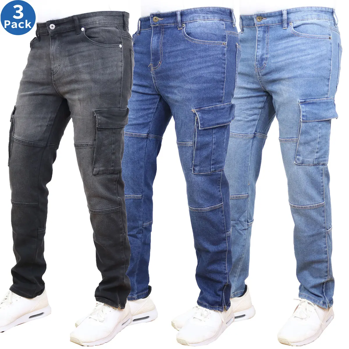 (3 Pack) Black-Dark Wash-Medium Wash
