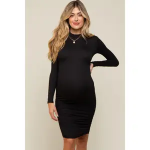 Black Ruched Maternity Fitted Dress