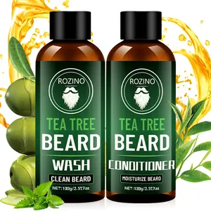 Rozino Tea Tree Beard Wash & Conditioner - Gentle Cleaning & Moisturizing Care for Healthy Beards - Softens Strengthens & Hydrates - Natural Ingredients - 100g Each