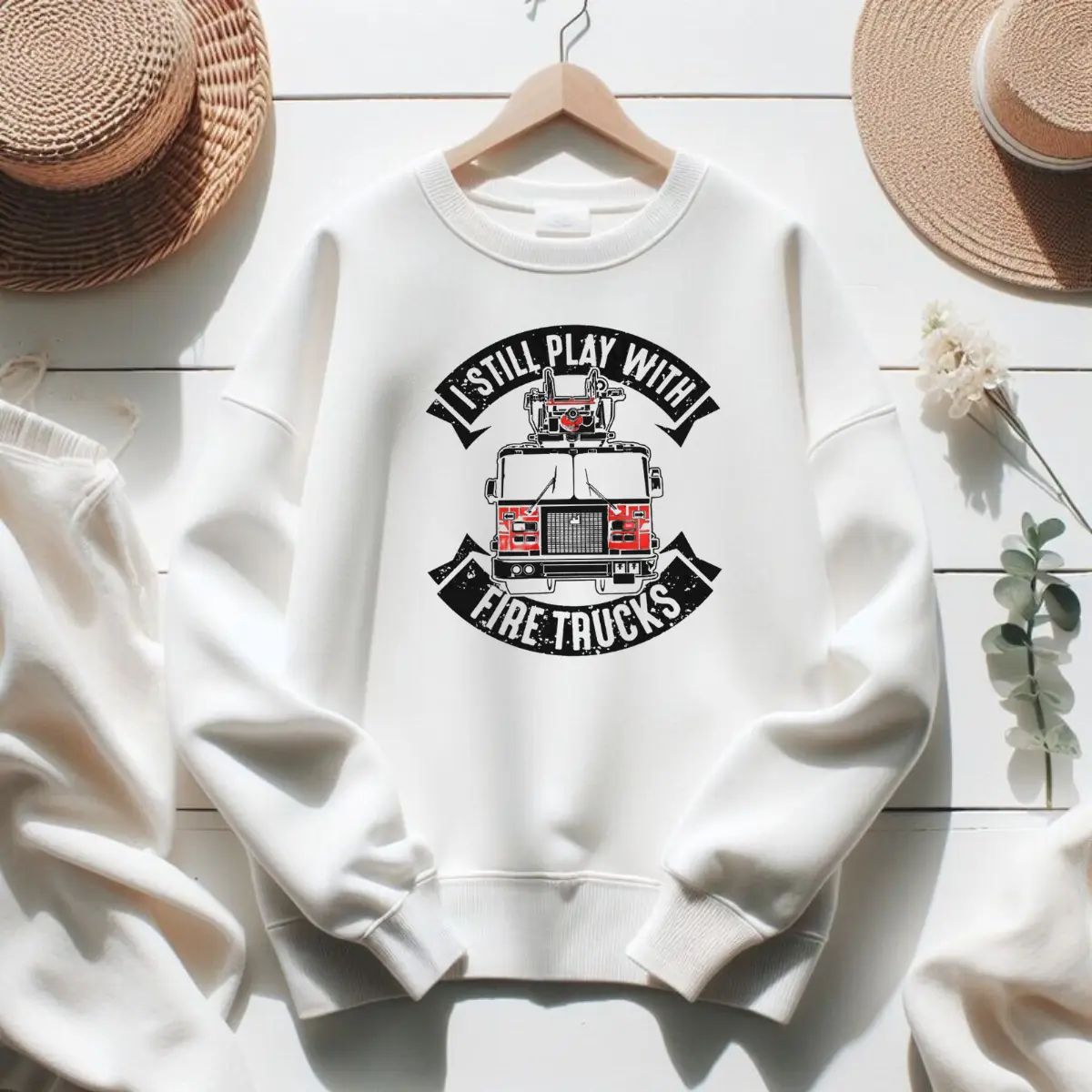 Funny Firefighter Sweatshirt, I still play with Fire Trucks Sweatshirt, Firefighter Gift, Funny Fire Sweater For Women