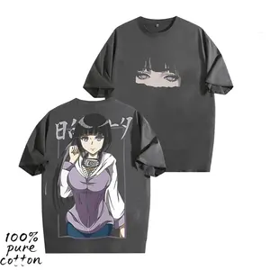 Hinata Hyuga Naruto Anime Double sided Printed Dirty Washed Unisex couple T-shirt for Men and Women Cotton Pattern Dirty Washed T-shirt Manga Anime Fans 90s Dress Love