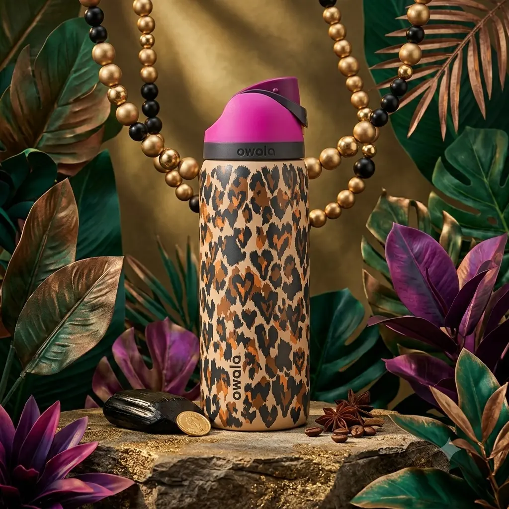 Owala FreeSip 32oz Extreme-Cold Vacuum Flask, Limited Rare Edition Wild at Heart Heart Patterned Printed Matte Stainless Steel Sports Gym Bottle