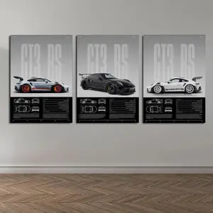 3 Counts Wooden Framed Canvas, Porsche GT3 RS Series Poster, Exquisite Fashion Poster, Perfect Living Room Decoration, Modern Art, Family Poster, Wall Art Decoration, Ideal Gift, Waterproof, Artwor