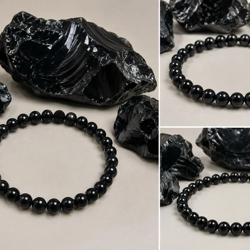 All natural black Obsidian 6mm bracelet