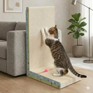 2-in-1 L Shaped Cat Scratcher Ramp & Toy, Wear-Resistant Eco-Friendly Cardboard Scratching Post, Durable Claws Grinding Pad with Track Bell Ball for Large Cats, Wall-Mounted Available