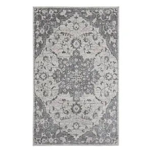 212 MAIN 8x11 ft. Gray Medallion Power-Loom Rectangle Area Rug, Indoor/Outdoor, Neutral Tones, Stain-Resistant, Transitional Style, Indoor/Outdor