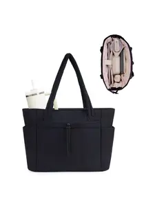 Women Wander Nature Puffer Tote Bag, Structured Tote Bag, Lightweight Work Tote, Quilted Laptop Shoulder Bag with Cup Holder, Trolley Sleeve & Multiple Pockets, Lightweight Travel Daily Bag